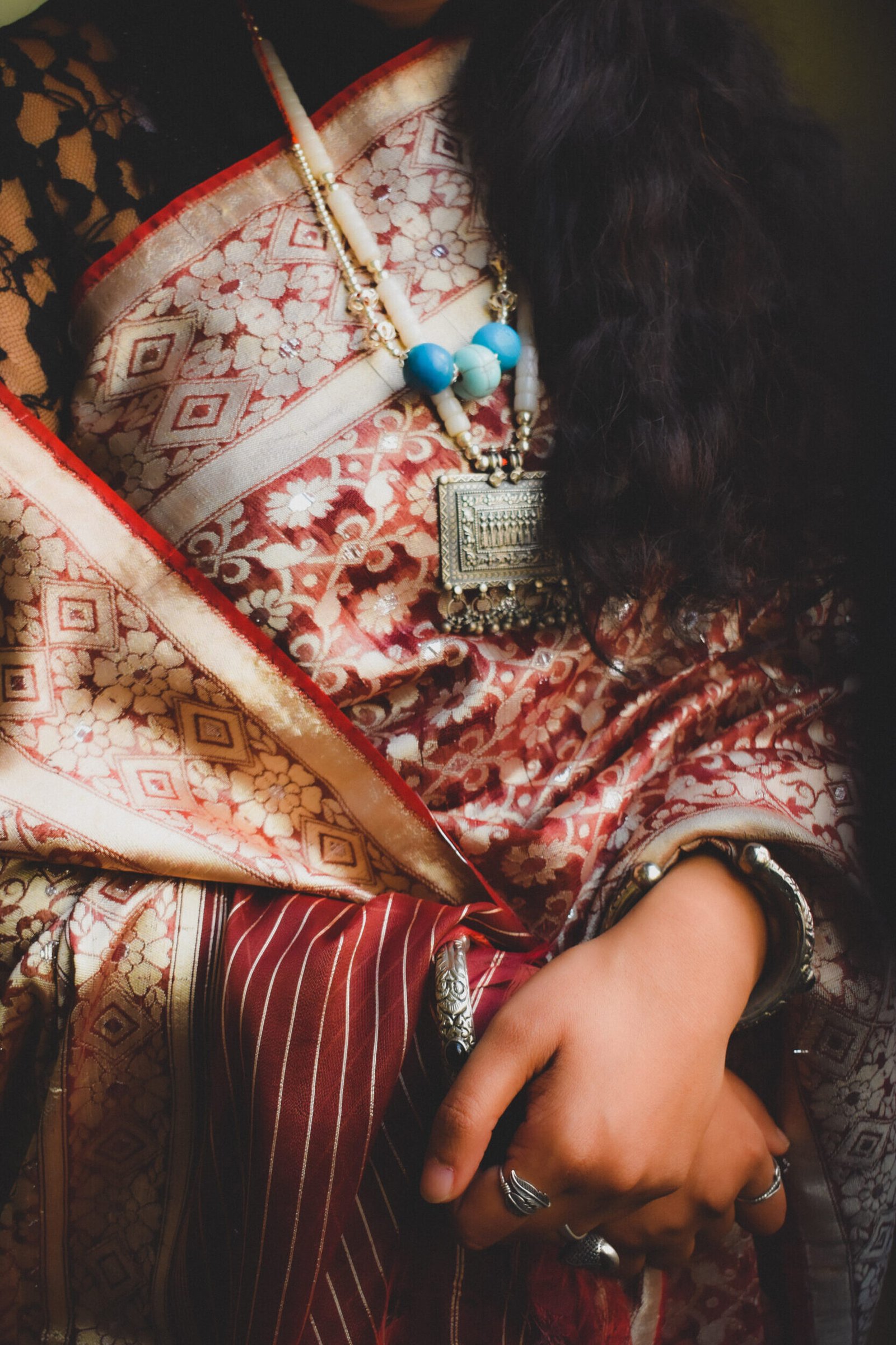 Home close up shot of woman wearing sari