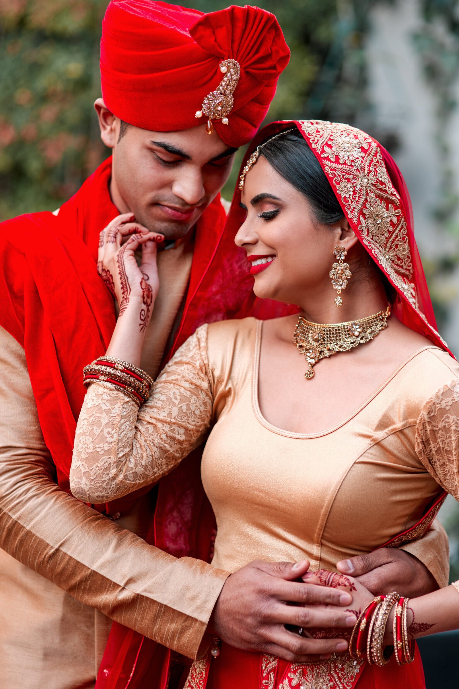 Home cropped shot of a young hindu couple on their wedding day.